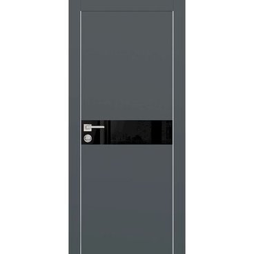 Межкомнатная дверь экошпон Profilo Porte PX-13 графит с алюминиевой кромкой с 4-х сторон стекло Lacobel чёрный