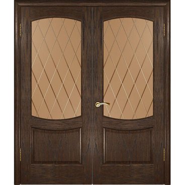 Межкомнатная дверь шпон Luxor Лаура 2 дуб морёный распашная двустворчатая со стеклом