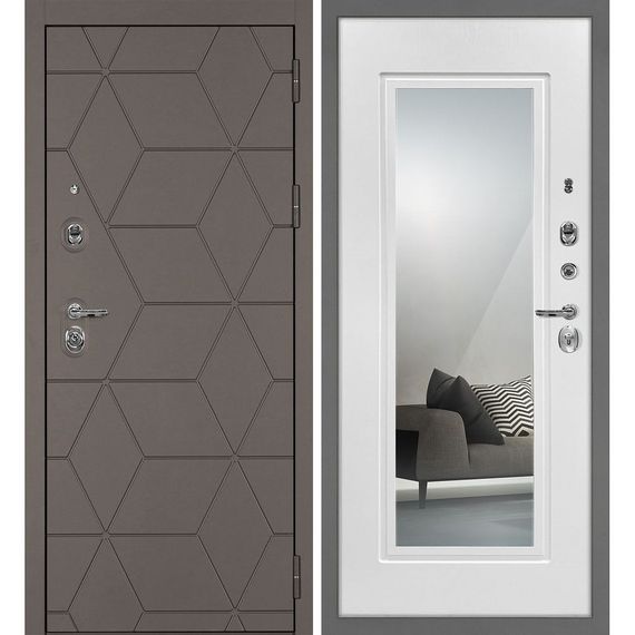 Входная дверь Тетра-181 панель белое дерево зеркало