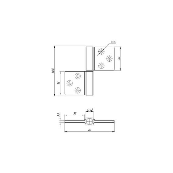 Размеры петли дверной флажковой универсальной Armadillo