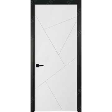 Межкомнатная белая дверь Геометрия 2 с чёрным наличником