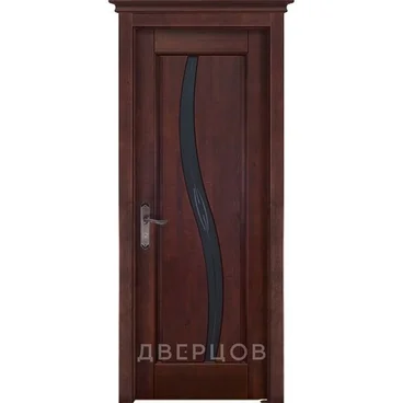 Межкомнатная дверь массив ольхи ОКА Соло махагон остеклённая