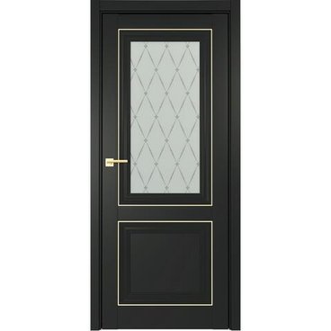 Межкомнатная дверь Прадо винил чёрный молдинг золото со стеклом