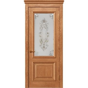 Межкомнатная дверь массив дуба Alvero Екатерина орех золотой остеклённая