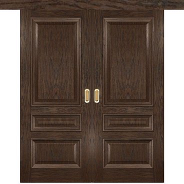 Межкомнатная двустворчатая дверь купе шпон Luxor Фараон 2 дуб морёный без стекла