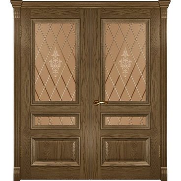 Межкомнатная дверь шпон Фараон 2 светлый морёный дуб распашная двустворчатая со стеклом