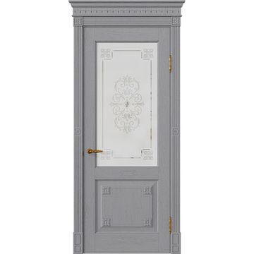 Межкомнатная дверь массив дуба Viporte Флоренция Декор серый жемчуг остеклённая