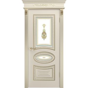 Межкомнатная дверь эмаль Лира В2 шампань патина белое золото со стеклом