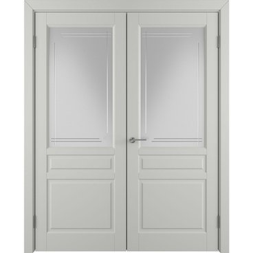 Двухстворчатая распашная дверь Бриз светло-серая эмаль со стеклом