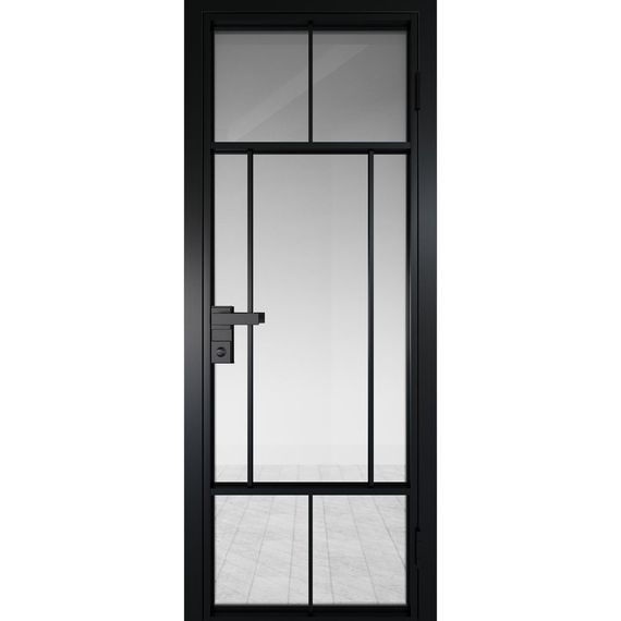 Межкомнатная алюминиевая дверь 10AG чёрная матовая RAL 9005 остеклённая
