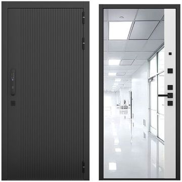 Входная дверь Смарт чёрный силк панель зеркало 3D