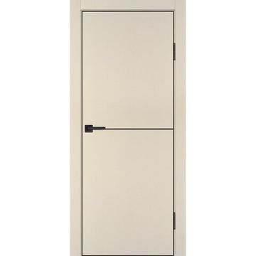 Межкомнатная бежевая дверь ПЭТ P-19 кромка ABS черная молдинг