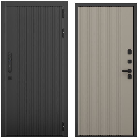 Входная дверь Смарт чёрный силк панель шторм варм грей