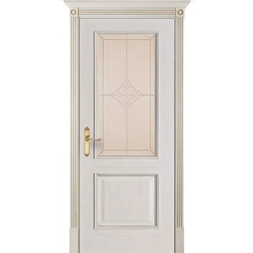 Межкомнатная дверь шпон Шервуд белая патина стекло ромб бронза