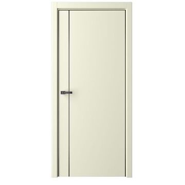 Межкомнатная дверь эмаль Лайн 4 слоновая кость глухая чёрная алюминиевая кромка