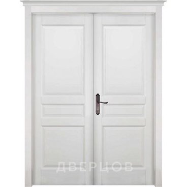 Межкомнатная распашная двустворчатая дверь массив ольхи ОКА Валенсия белая эмаль глухая