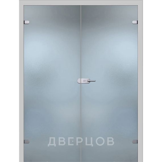 Фото стеклянной распашной двухстворчатой двери Лайт с коробкой и наличниками в цвете манхеттен