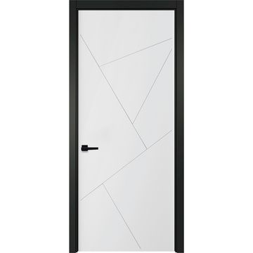 Межкомнатная белая дверь Геометрия 2 с чёрным наличником
