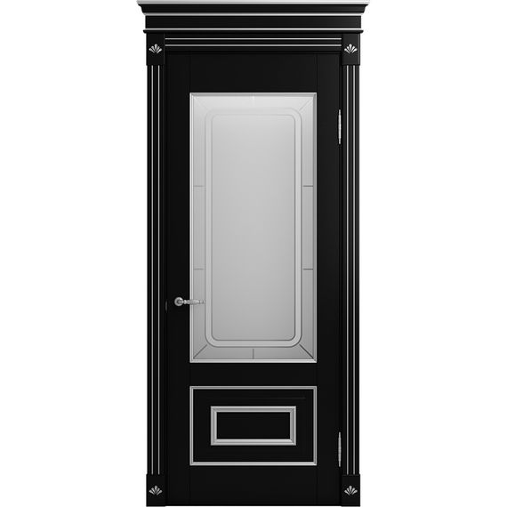 Межкомнатная дверь массив бука Viporte Неаполь нуар патина серебро остеклённая