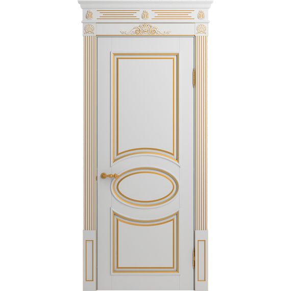 Межкомнатная дверь массив бука Viporte Лацио белая эмаль патина золото глухая