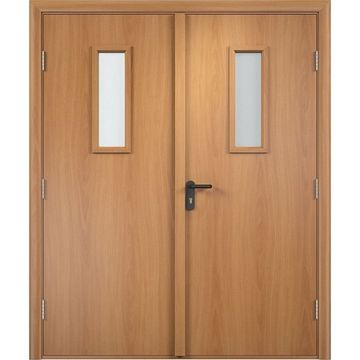 Дверь противопожарная деревянная двупольная ПВХ EI60 миланский орех со стеклом