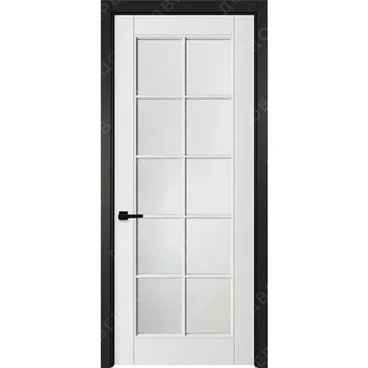 Межкомнатная белая дверь Классика 5 остеклённая с чёрным наличником
