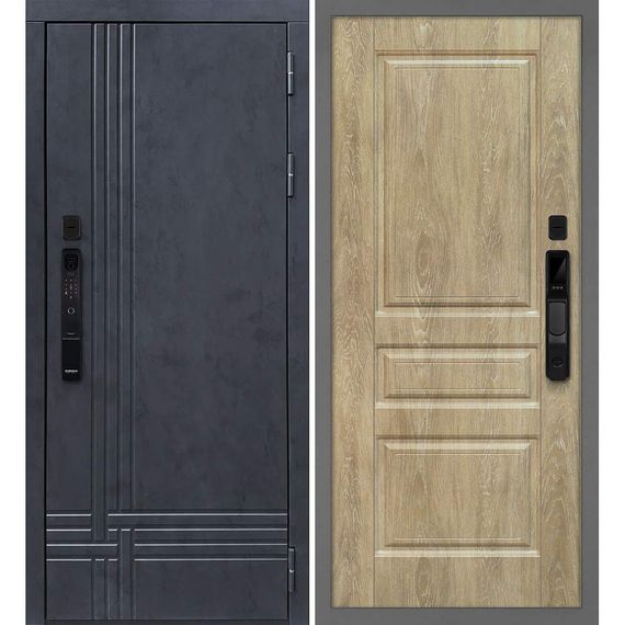 Входная дверь Осло смарт бетон антрацит панель фрезерованная дуб песочный