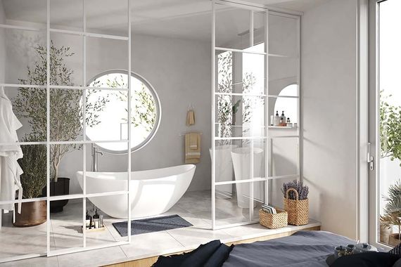 Алюминиевая стеклянная перегородка Классическая 5AG вайт стекло прозрачное