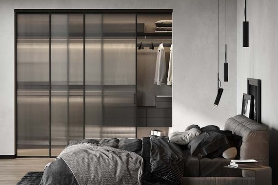 Алюминиевая стеклянная перегородка Каскад 1AG чёрный матовый стекло Мору тонированное