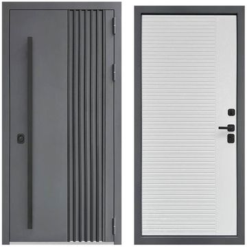 Входная уличная дверь RX-34 Термо муар RAL 7016 ПВХ белый матовый