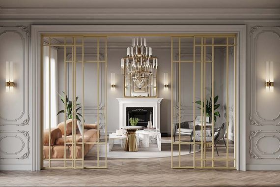 Алюминиевая стеклянная перегородка Классическая эксклюзив золото стекло прозрачное