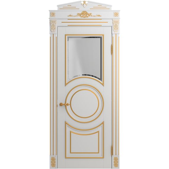 Межкомнатная дверь массив бука Viporte Лацио Амбиенте белая эмаль патина золото остекление 1