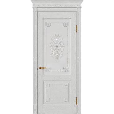 Межкомнатная дверь массив дуба Viporte Флоренция Декор бьянко остеклённая