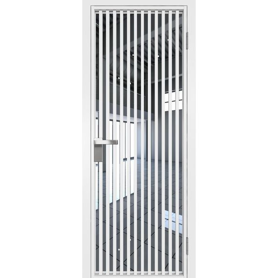 Межкомнатная алюминиевая дверь 11AG белая матовая RAL 9003 остеклённая
