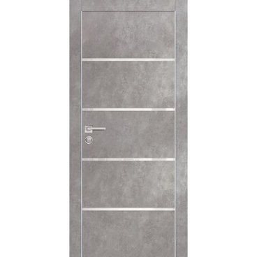 Межкомнатная дверь экошпон Profilo Porte PX-17 серый бетон с алюминиевой кромкой с 4-х сторон стекло Lacobel белоснежный