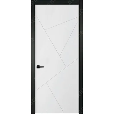 Межкомнатная белая дверь Геометрия 2 с чёрным наличником