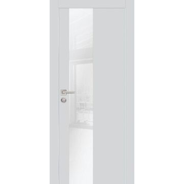 Межкомнатная дверь экошпон PX-6 агат с алюминиевой кромкой с 4-х сторон стекло Lacobel белоснежный