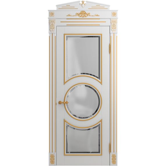 Межкомнатная дверь массив бука Viporte Лацио Амбиенте белая эмаль патина золото остекление 3