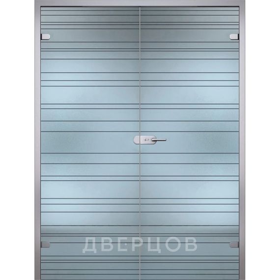 Фото стеклянной распашной двухстворчатой двери Грация бесцветное матовое с алюминиевой коробкой
