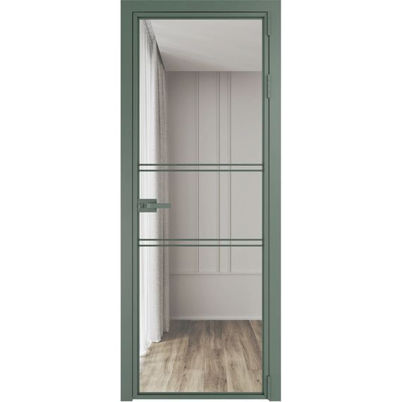 Алюминиевая межкомнатная дверь 2AX зелёный воск остеклённая