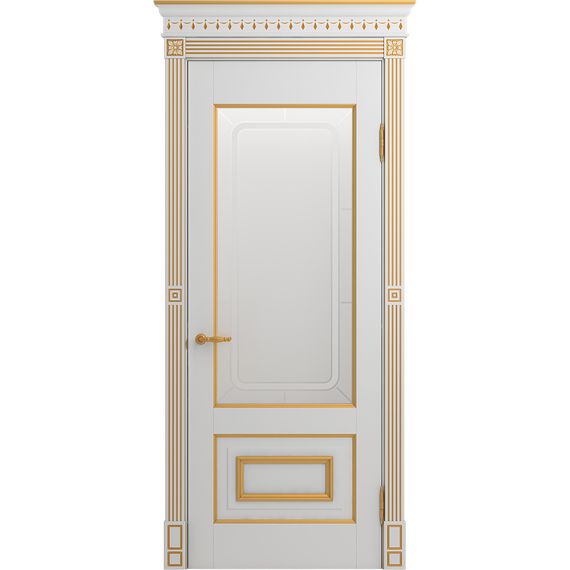 Межкомнатная дверь массив бука Viporte Неаполь белая эмаль патина золото остеклённая