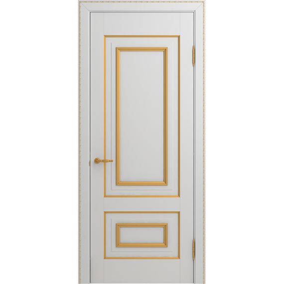 Межкомнатная дверь массив бука Viporte Неаполь белая эмаль патина золото глухая