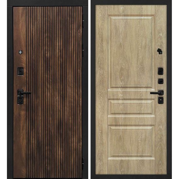 Входная дверь Лофт-1 дуб коньяк патина панель фрезерованная дуб песочный