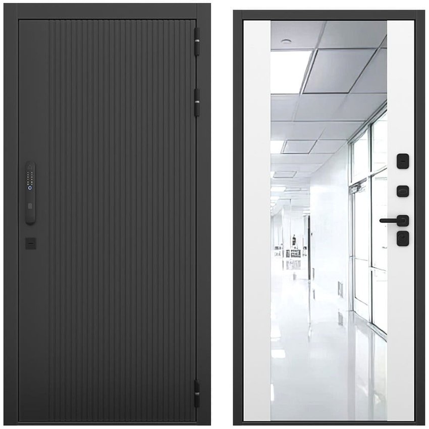 Входная дверь Смарт чёрный силк панель зеркало Maxi аляска