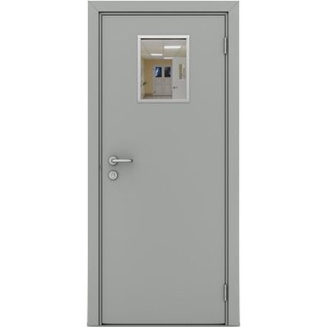 Влагостойкая дверь серая остеклённая модель 3