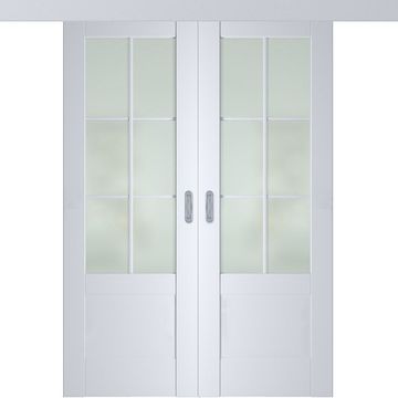 Раздвижная двустворчатая дверь Кобальт 21 магнолия остеклённая