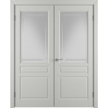 Двухстворчатая распашная дверь Бриз светло-серая эмаль со стеклом