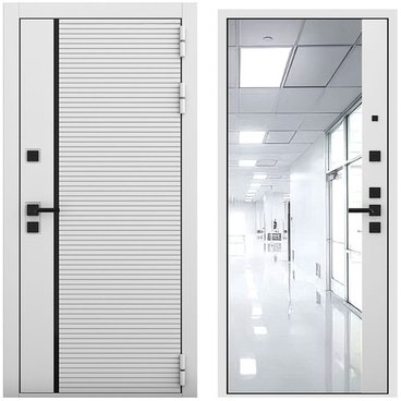 Входная дверь Пиано белый матовый панель зеркало 3D