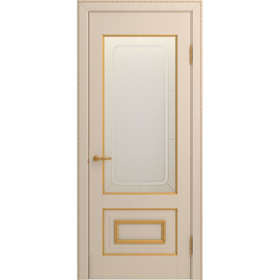 Межкомнатная дверь массив бука Viporte Неаполь ваниль патина золото остеклённая