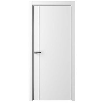 Межкомнатная дверь эмаль Лайн 4 белая глухая чёрная алюминиевая кромка